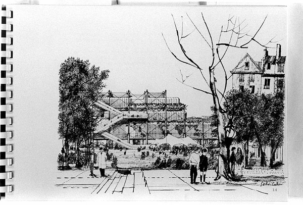 Dessin du premier projet de Renzo Piano et Richard Rogers